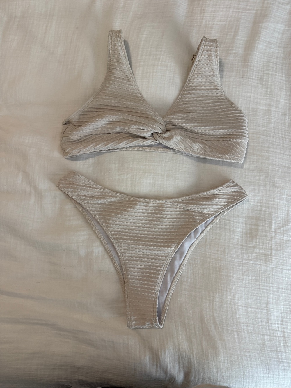 Textured Twist Bikini Set in Light Beige